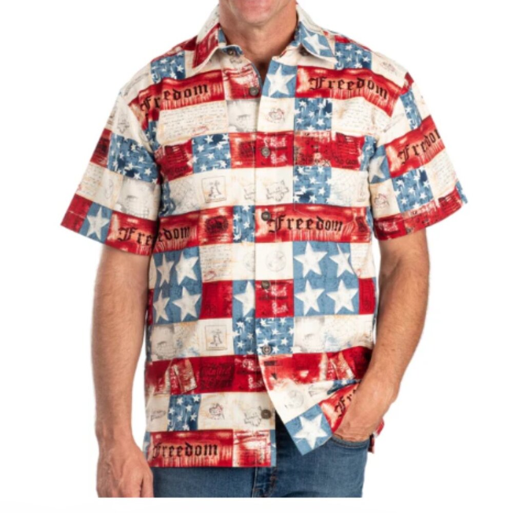 American Flag Shirt Men 4XL Button Down By American Summer USA Freedom Short Slv